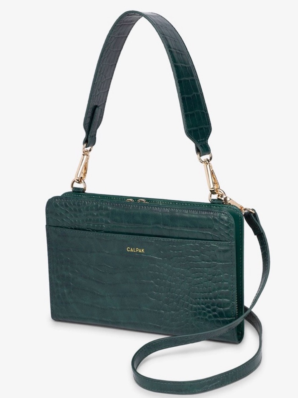 Calpak Croc Faux Leather Crossbody Wallet Purse – Emerald Green